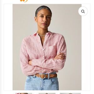 J.Crew Linen Red White Stripe Garçon Shirt Size 0 US XS NWT